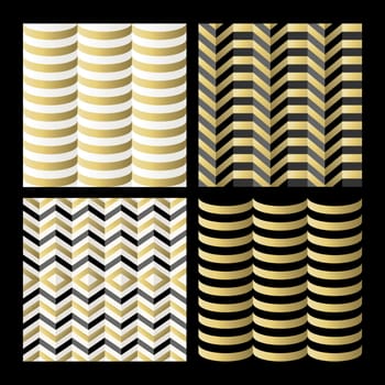 Retro seamless pattern set, vintage abstract geometric backgrounds in gold color. EPS10 vector.