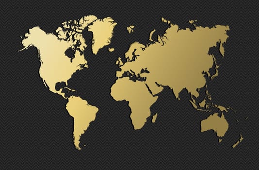 Empty world map silhouette in gold color, concept illustration. EPS10 vector.