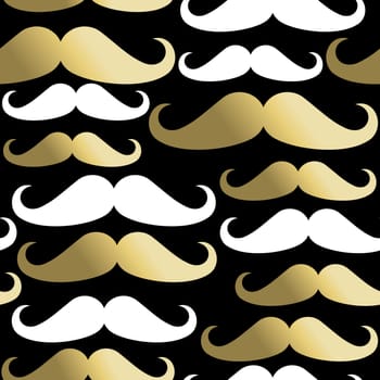 Hipster mustache seamless pattern, classy beard elements in gold. EPS10 vector.