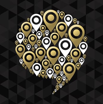 Social geo location concept illustration, gps pointer icons making speech bubble silhouette shape. EPS10 vector.