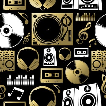 Music concept seamless pattern made with icons. Includes dj, rock, club and audio elements. EPS10 vector.   .