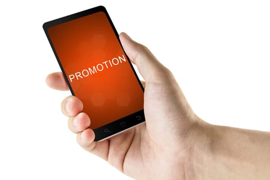promotion word on digital smart phone isolated white background