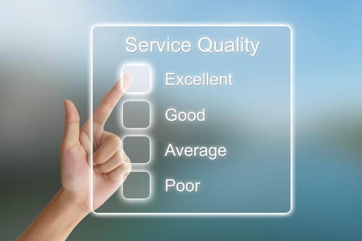 hand clicking service quality on virtual screen interface