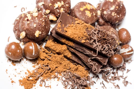 Parts of dark chocolate on the table