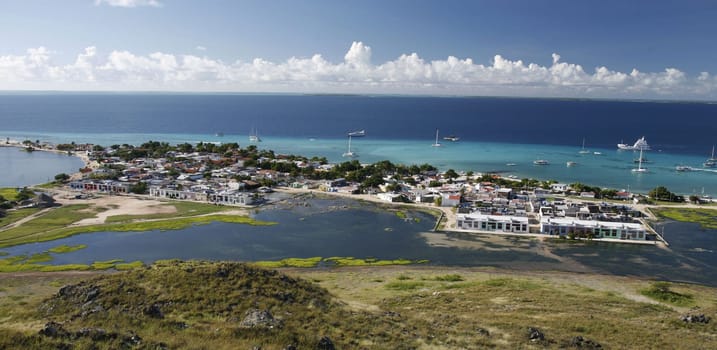 the village on the Gran Roque Island at the Los Roques Islands in the caribbean sea of Venezuela.