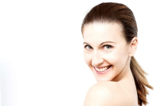 Beautiful middle aged woman face with clean skin