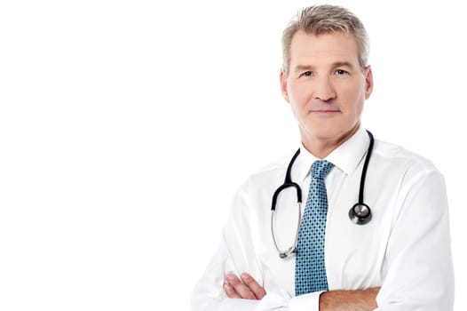 Image of a senior physician with stethoscope around his neck