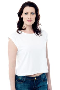 Portrait of a stylish woman over white