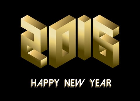 Happy New Year 2016 greeting card banner design with gold isometric font text. EPS10 vector.