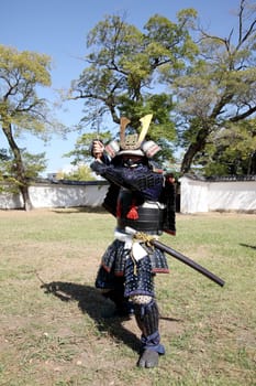 KAGAWA, JAPAN - OCTOBER 25: Katana sword fighters at Marugame Iai Festival, event dedicated to Japanese culture and tradition at Marugame-castle on October 25, 2015 in Japan.