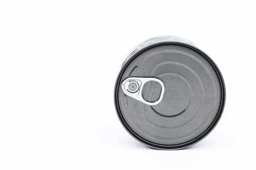 Close-up tin can isolated on white background, stock photo