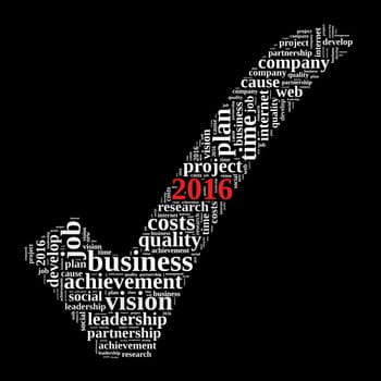 2016 goals word cloud concept over dark background