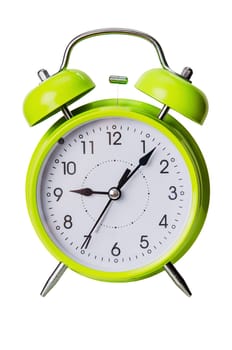 Green color clock isolated on a white background