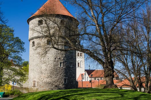 View of the Old Tallinn beautiful spring day. Tower Kiek in de kek
