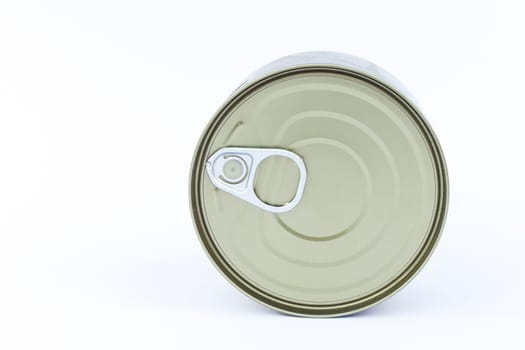 Close-up tin can isolated on white background, stock photo