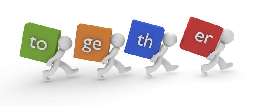 3d business team with colorful cubes, 3d teamwork concept