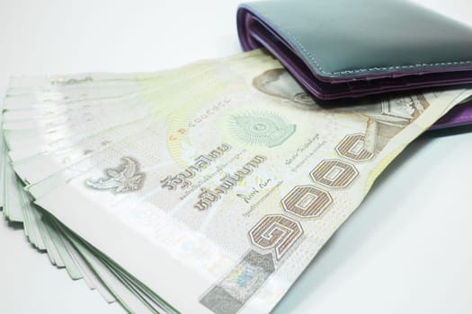 Thai money banknote in the wallet, stock photo