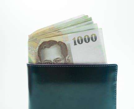 Thai money banknote in the wallet, stock photo