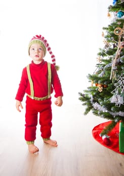 2 year old baby boy Christmas shooting in studio.