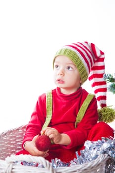 2 year old baby boy Christmas shooting in studio.