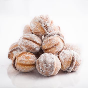 Romanian cookies, homemade, over white background.