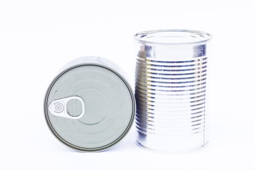 Close-up tin can isolated on white background, stock photo