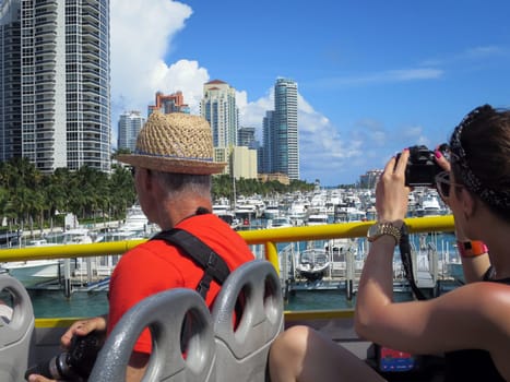 City tour in open double-decker bus,Miami,Florida,USA