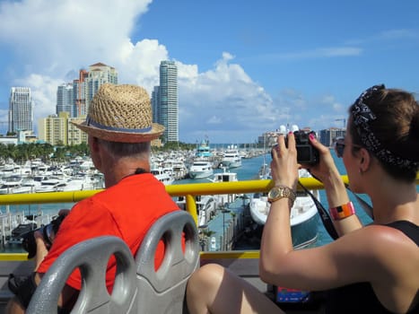 City tour in open double-decker bus,Miami,Florida,USA