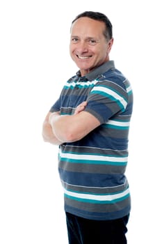 Casual old man posing against white background