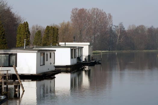 Street of houseboats in Moordrecht, the Netherlands