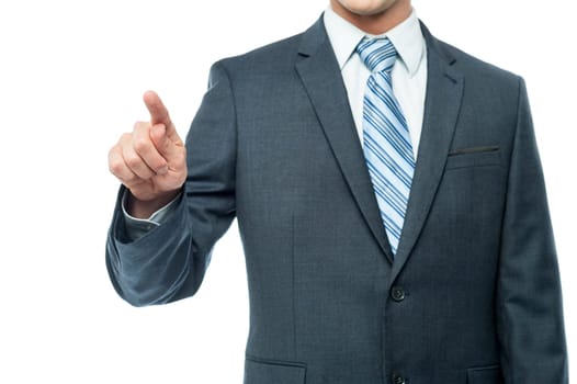 Cropped image of a business person touching virtual screen
