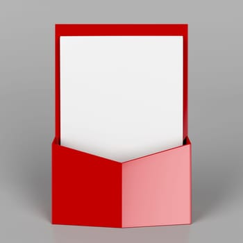 Red brochure stand on gray background