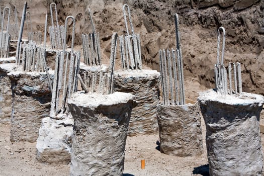 Strong concrete foundation on a construction site