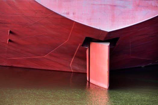 Rudder of a red ship