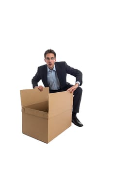 Businessman with box in hand..