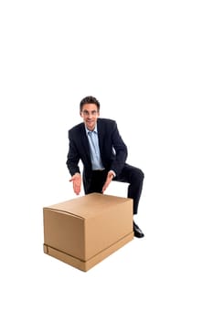 Businessman with box in hand..