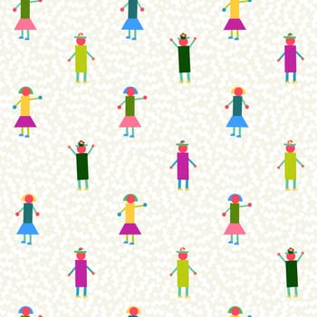 Seamless pattern, people made with geometry shapes and colorful elements. EPS10 vector.