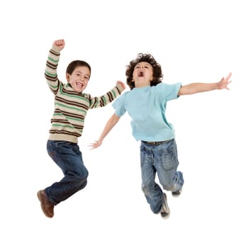 Crazy kids jumping with joy isolated on a white background