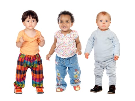 Three funny children isolated on a white background