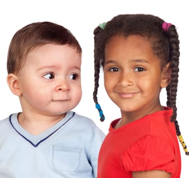 Two adorable children isolated on a white background