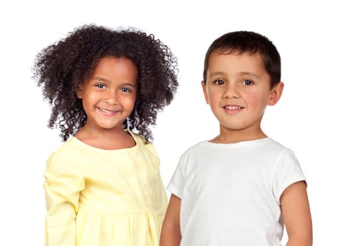 Two adorable children isolated on a white background