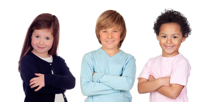 Three funny children isolated on a white background