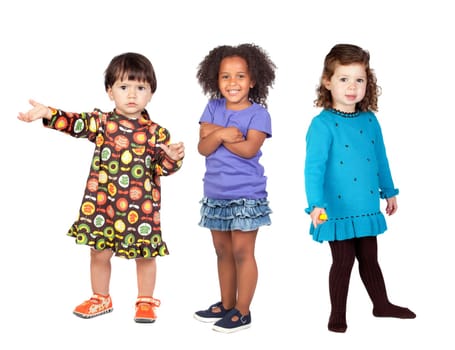 Three funny children isolated on a white background