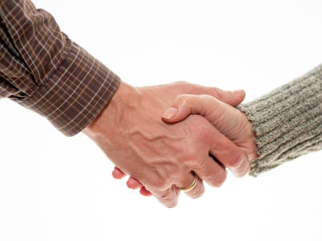 Man and woman shake hands