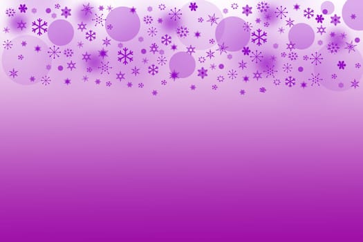 The purple blured balls and snowflakes on a purple background. Balls and snowflakes are placed on the top of the picture.