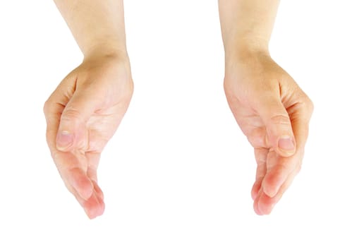 Empty woman hands isolated on white background