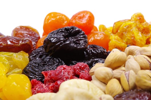 assorted dried fruits isolated on white