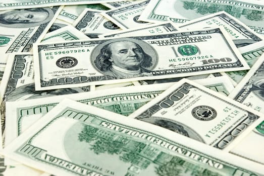Money background from hundreds dollars