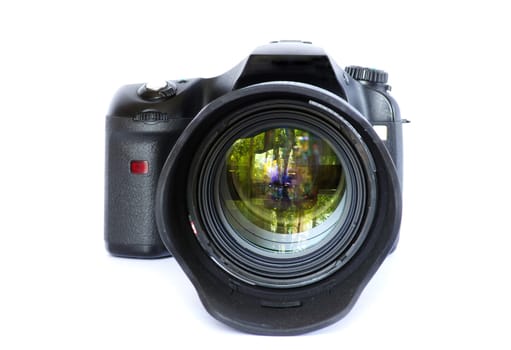 black digital camera isolated on white