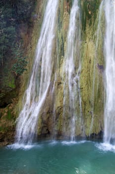 waterfall in deep green forest
